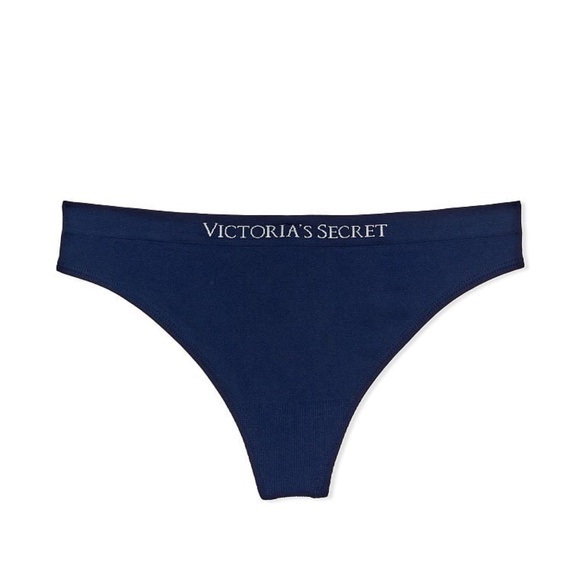 Victoria's Secret Seamless Textured Thong Panty Blue Navy Medium NEW - Picture 3 of 6